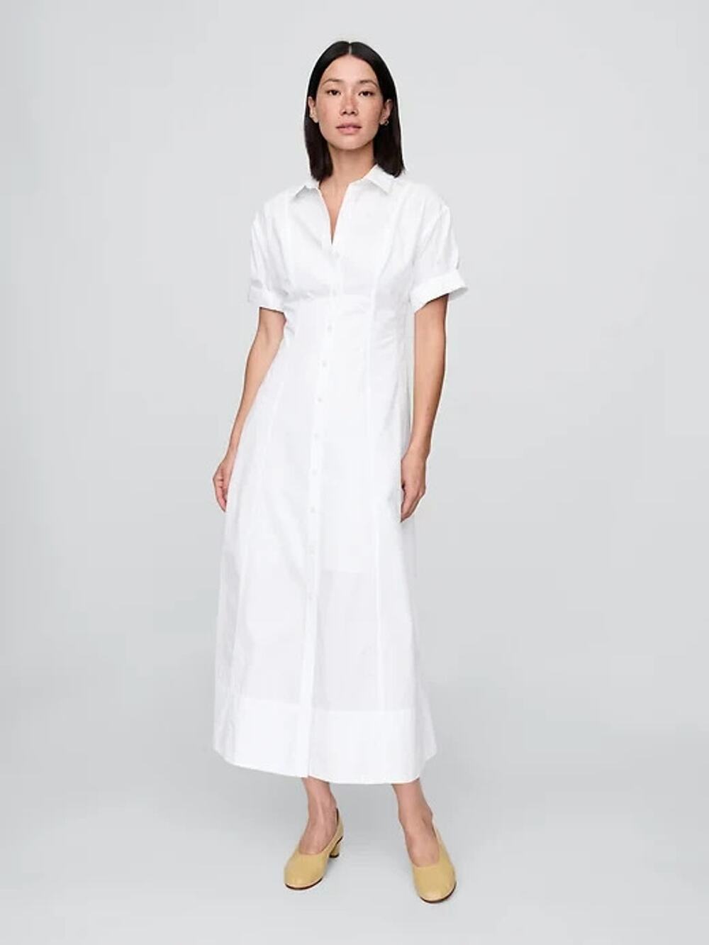 Gap White Poplin Roll Cuff Midi Shirt Dress Safari Coastal 100% Cotton Sz XL NWT